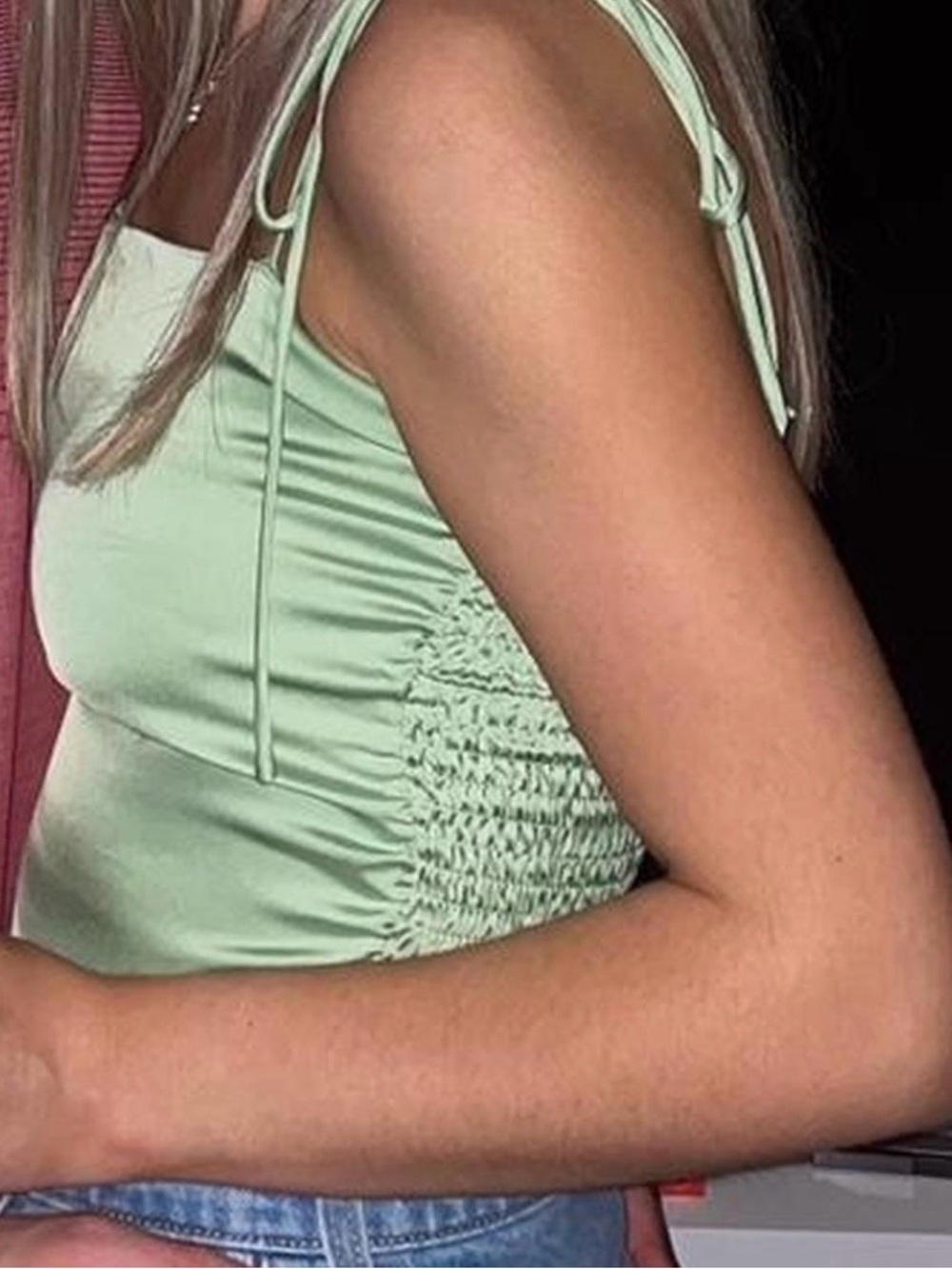 Urban Outfitters Mint Green Smocked Side Tie Spaghetti Tank